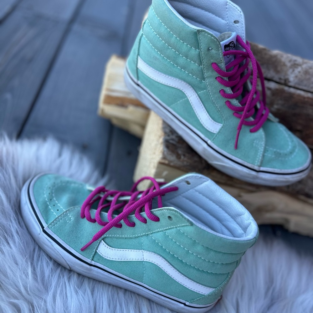 😎🛹Vans Sk8-Hi Mint Green Pink Laces Women’s 8 / Men’s 6.5